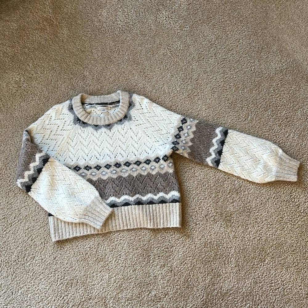 American Eagle Pointelle Fair Isle Crew Neck Sweater